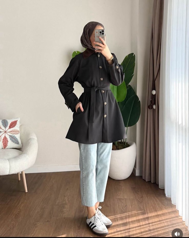 Kahverengi Süet Kemerli Mini Trençkot - Görsel 5