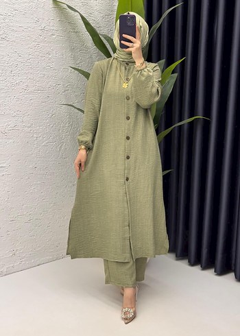 Yeşil Uzun Keten Kadın Takım - Görsel 4