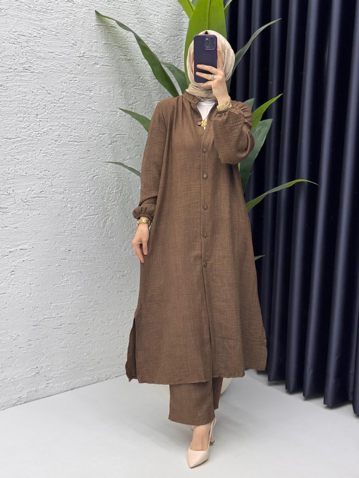 Yeşil Uzun Keten Kadın Takım - Görsel 2