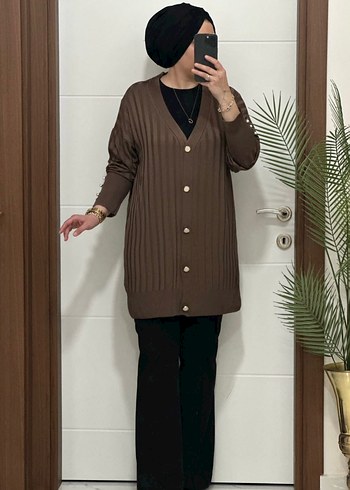 Kadın Haki Düğmeli Triko Hırka - Görsel 7