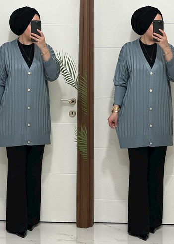 Kadın Haki Düğmeli Triko Hırka - Görsel 4