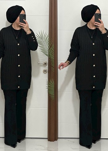 Kadın Haki Düğmeli Triko Hırka - Görsel 2