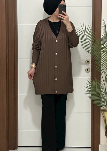 Kadın Haki Düğmeli Triko Hırka - Görsel 5