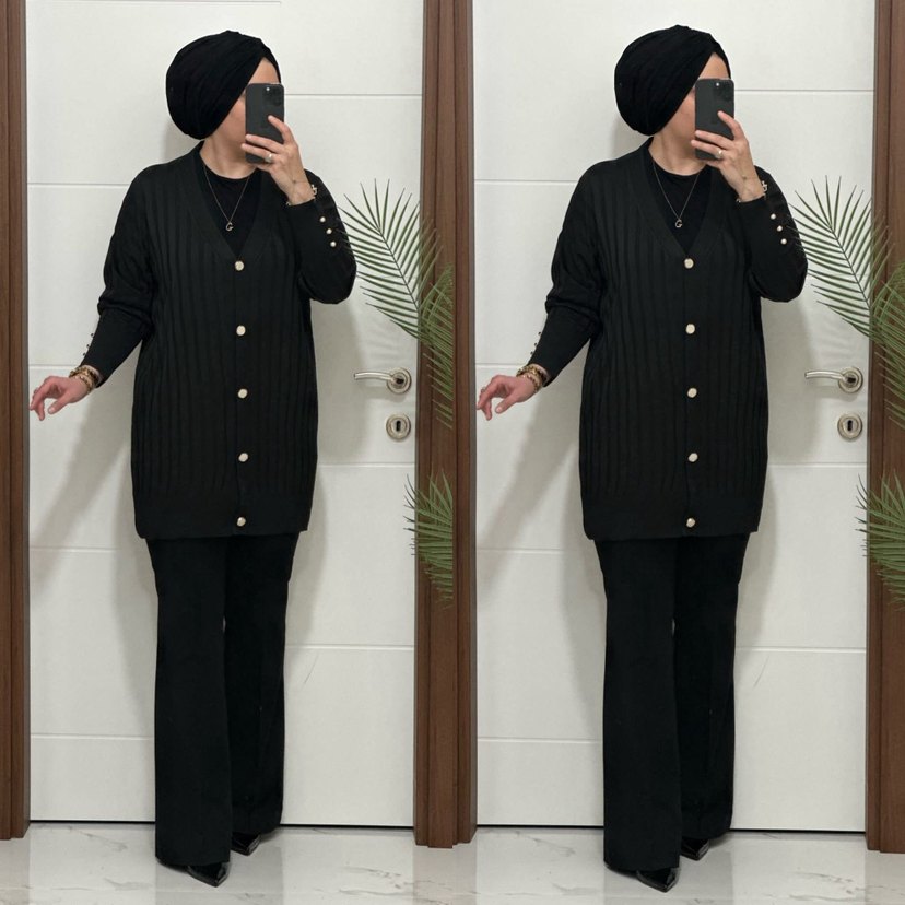 Kadın Haki Düğmeli Triko Hırka - Görsel 2