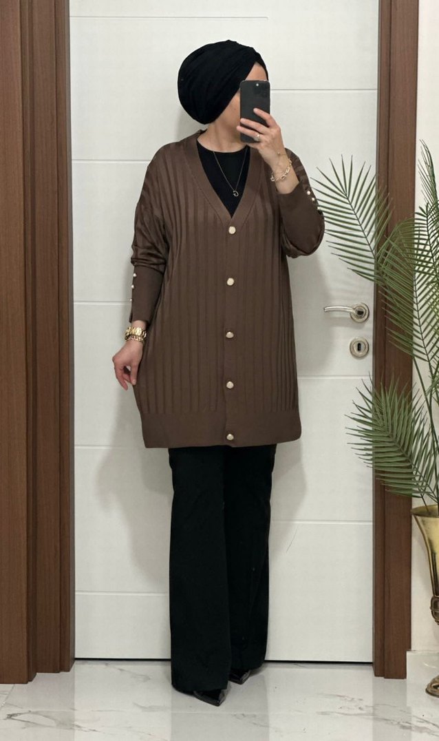 Kadın Haki Düğmeli Triko Hırka - Görsel 5