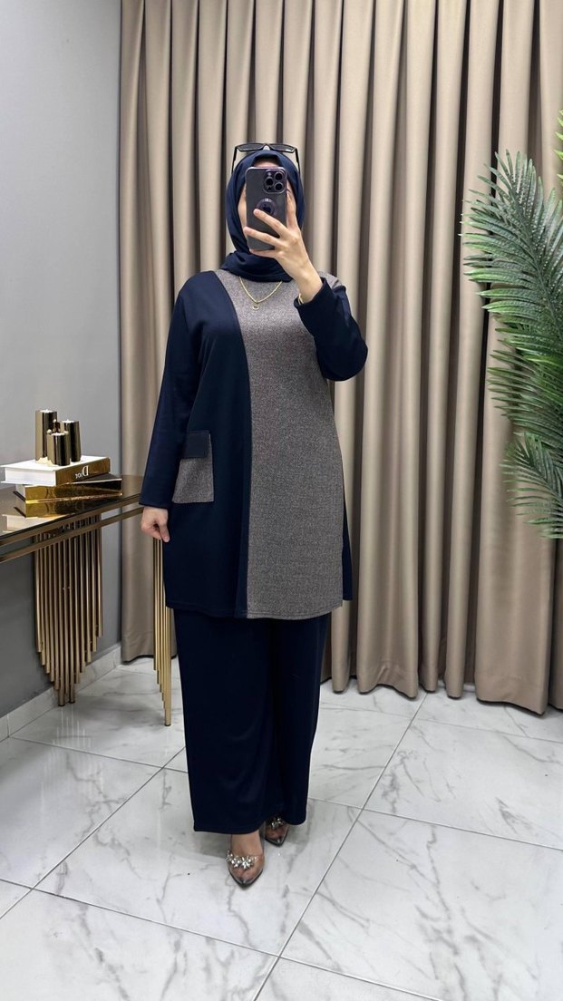 Siyah Gri Uzun Kollu Kadın Takım Elbise - Görsel 3