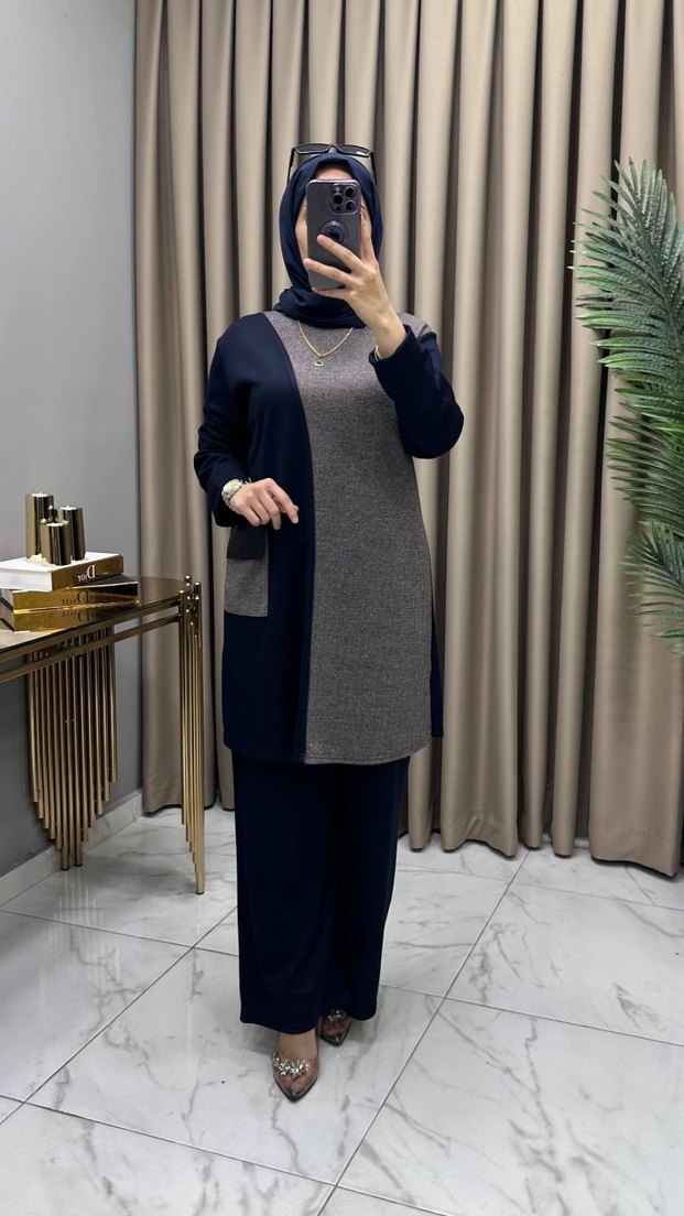 Siyah Gri Uzun Kollu Kadın Takım Elbise - Görsel 4