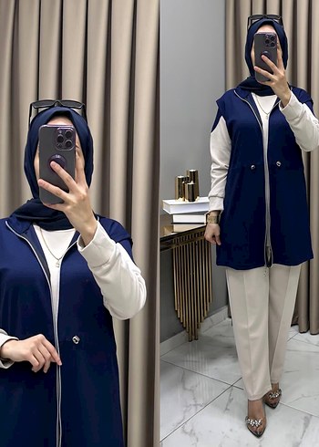 Kadın Haki Uzun Fermuarlı Kolsuz Tunik - Görsel 2