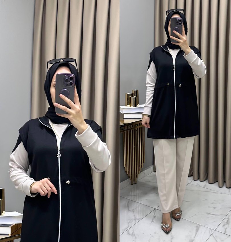 Kadın Haki Uzun Fermuarlı Kolsuz Tunik - Görsel 4