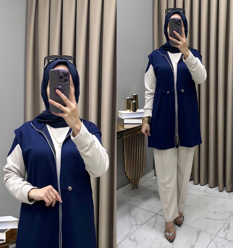 Kadın Haki Uzun Fermuarlı Kolsuz Tunik - Görsel 2