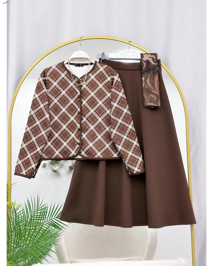 Düğmeli Kareli Kadın Bluz, Uzun Kollu, Çok Renkli - Görsel 5