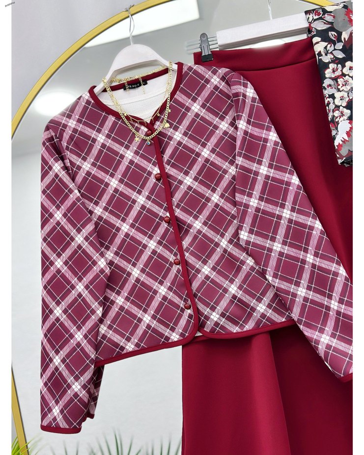 Düğmeli Kareli Kadın Bluz, Uzun Kollu, Çok Renkli - Görsel 2