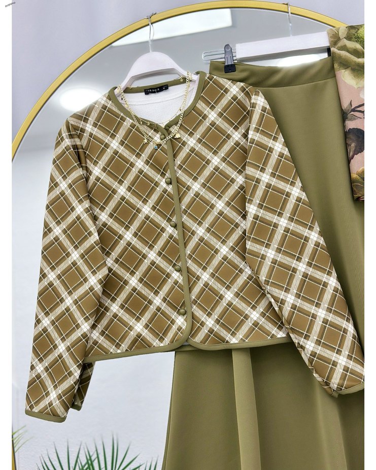 Düğmeli Kareli Kadın Bluz, Uzun Kollu, Çok Renkli - Görsel 4