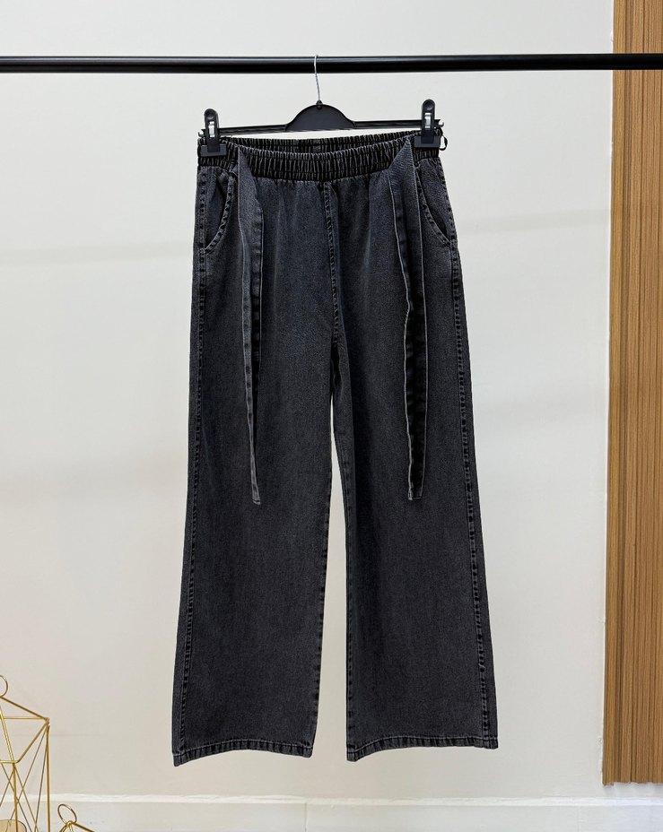 Kadın Kot Pantolon Kuşaklı Bol Kesim - Görsel 2