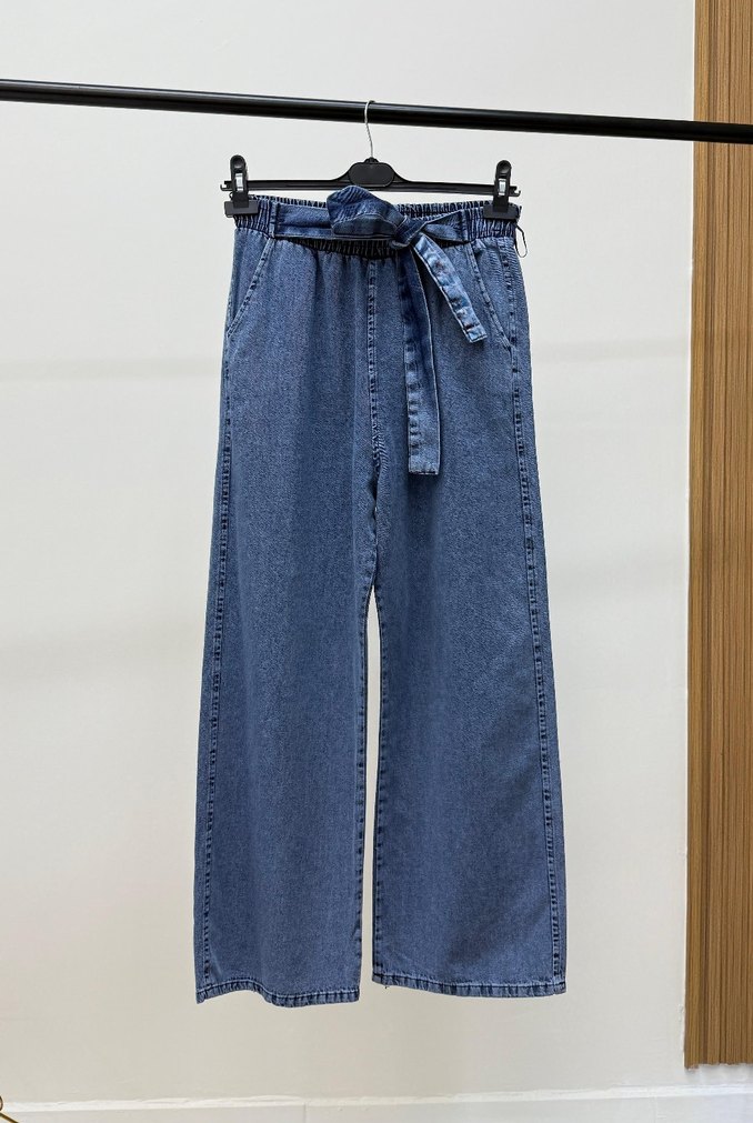 Kadın Kot Pantolon Kuşaklı Bol Kesim - Görsel 3