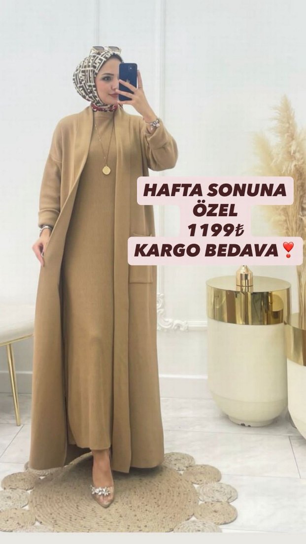 Gri Uzun Kollu Salaş Kadın Elbise - Görsel 2