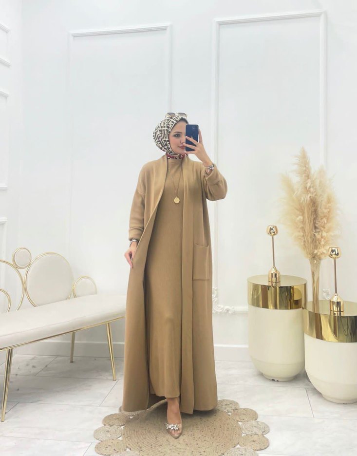 Gri Uzun Kollu Salaş Kadın Elbise - Görsel 3