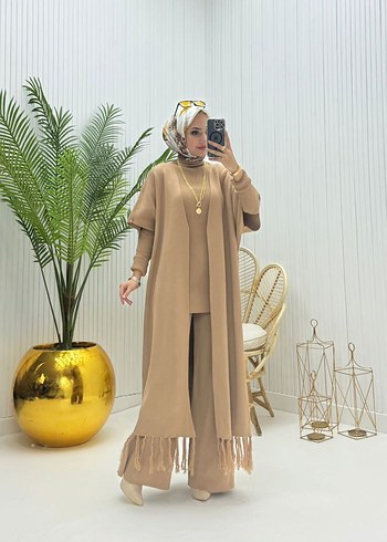 Püsküllü Uzun Camel Kadın Hırka - Görsel 2