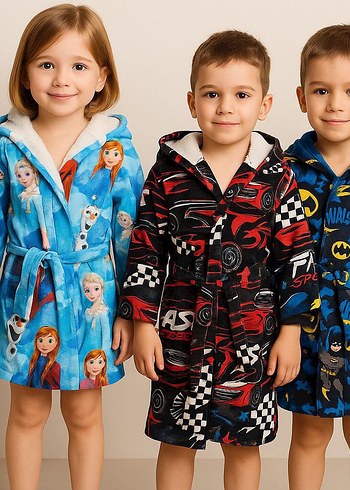 Renkli Baskılı Erkek Çocuk Bornoz - Görsel 4