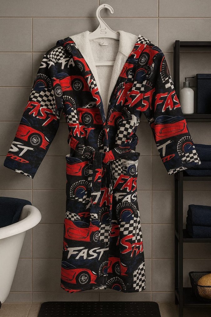 Renkli Baskılı Erkek Çocuk Bornoz - Görsel 2