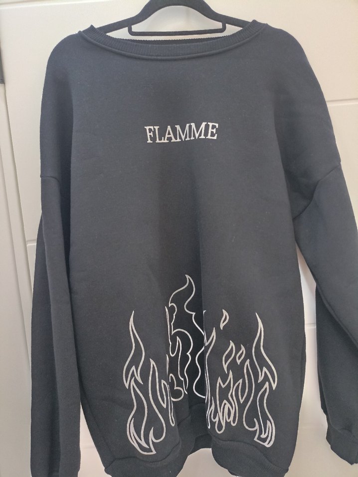Siyah Kadın Oversize Sweatshirt - FLAMME - Görsel 3