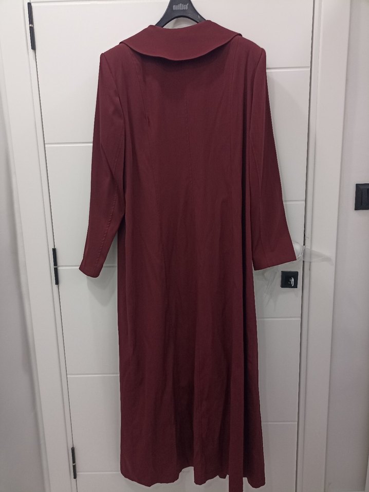 Bordo Süet Uzun Kadın pardesü - Görsel 2