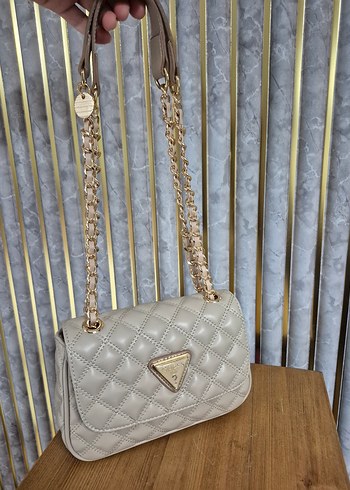 Guess Bej Deri Kemerli Kadın Çanta - Görsel 6