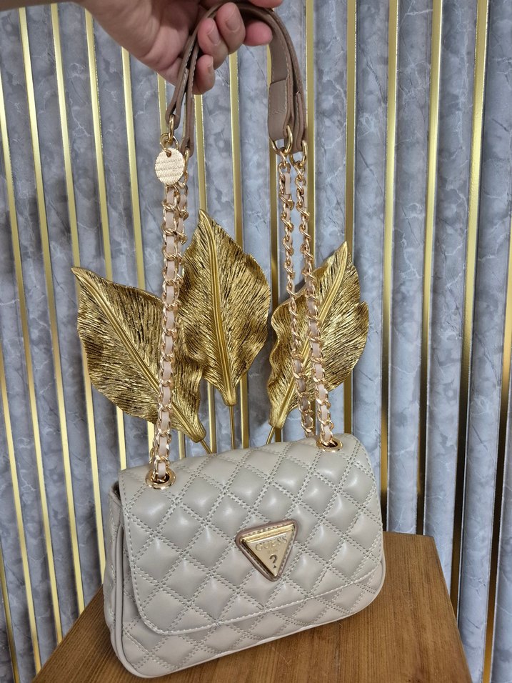 Guess Bej Deri Kemerli Kadın Çanta - Görsel 5