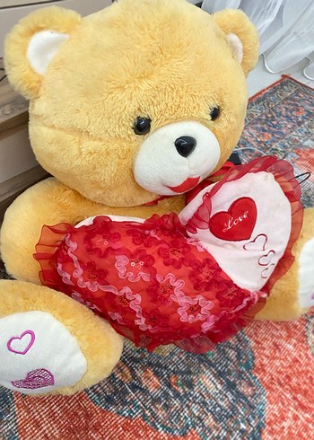 Kahverengi Peluş Ayı Kalp Yastıklı - Görsel 3