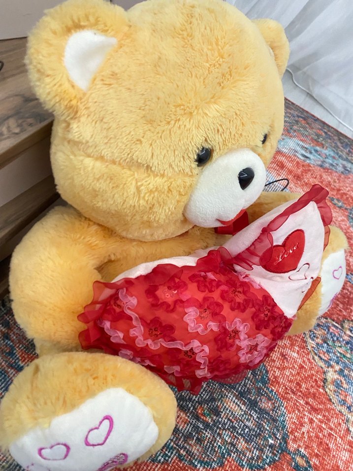 Kahverengi Peluş Ayı Kalp Yastıklı - Görsel 2