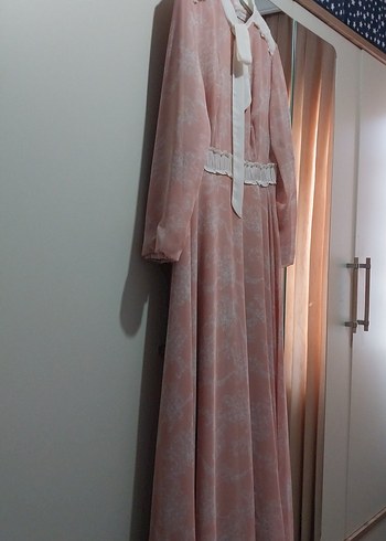 Dantel Detaylı Pembe Uzun Elbise - Görsel 6