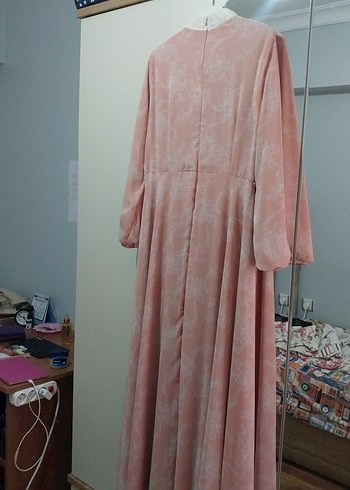 Dantel Detaylı Pembe Uzun Elbise - Görsel 9