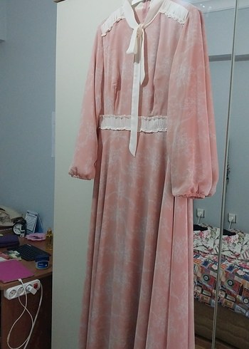 Dantel Detaylı Pembe Uzun Elbise - Görsel 7