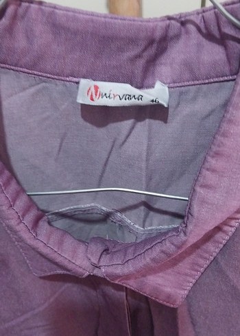 Mor Uzun Kollu Düğmeli Kadın Gömlek - Görsel 5