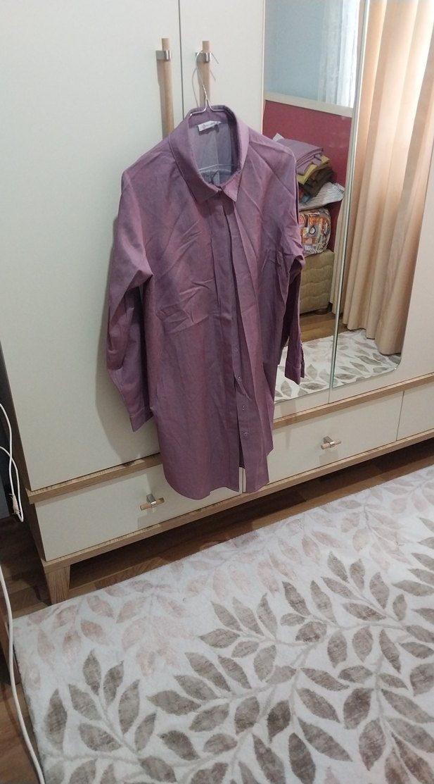 Mor Uzun Kollu Düğmeli Kadın Gömlek - Görsel 2