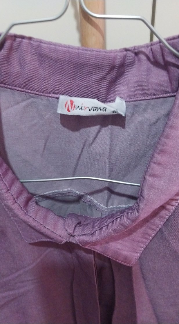 Mor Uzun Kollu Düğmeli Kadın Gömlek - Görsel 5