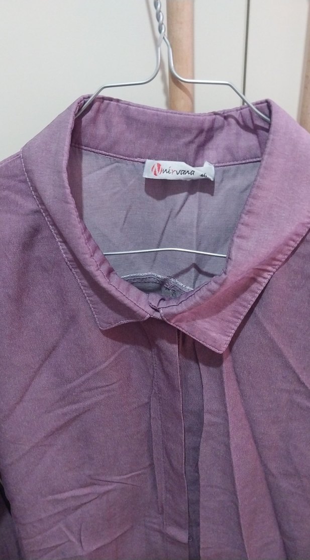 Mor Uzun Kollu Düğmeli Kadın Gömlek - Görsel 4