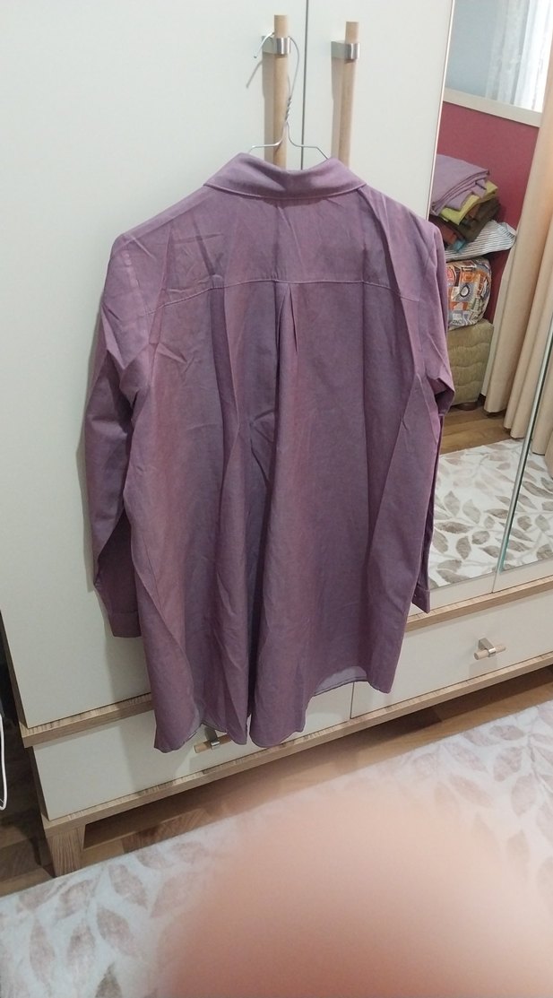 Mor Uzun Kollu Düğmeli Kadın Gömlek - Görsel 3