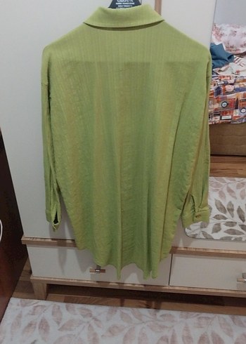 Yeşil Keten Uzun Kollu Salaş Gömlek - Görsel 6