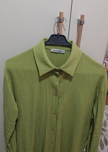 Yeşil Keten Uzun Kollu Salaş Gömlek - Görsel 5