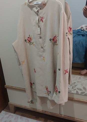 Nakışlı Beyaz Bohem Kadın Kısa Gömlek - Görsel 9