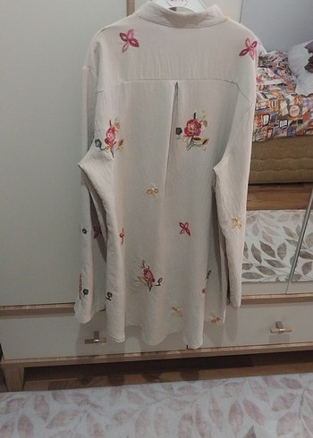 Nakışlı Beyaz Bohem Kadın Kısa Gömlek - Görsel 13