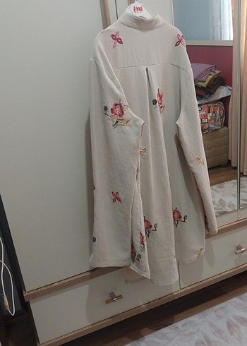 Nakışlı Beyaz Bohem Kadın Kısa Gömlek - Görsel 14