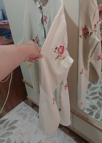 Nakışlı Beyaz Bohem Kadın Kısa Gömlek - Görsel 8