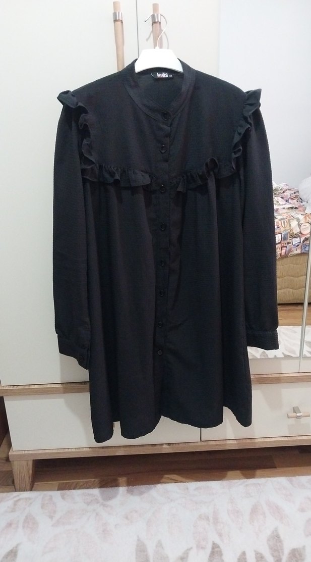 Siyah Fırfırlı Uzun Kollu Gömlek - Görsel 5