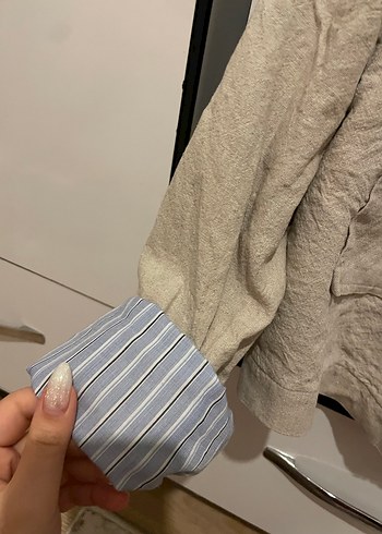 Bej Keten Mini Düğmeli Kadın Ceket - Görsel 2