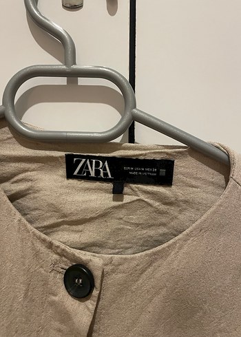 Bej Keten Mini Düğmeli Kadın Ceket - Görsel 3