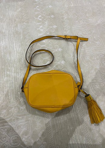 Sarı Deri Kadın Çanta Püsküllü - Görsel 2