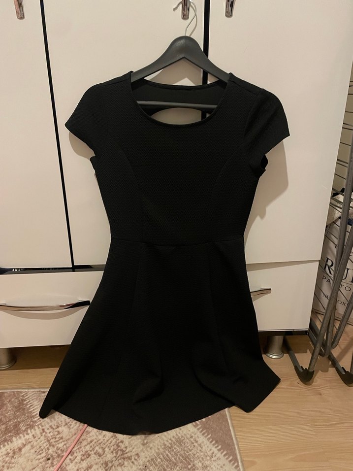 Siyah Midi Kadın Elbise V Yaka - Görsel 2