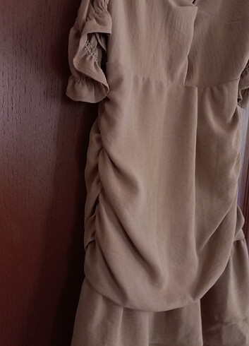m Beden camel Renk Bej Mini Elbise